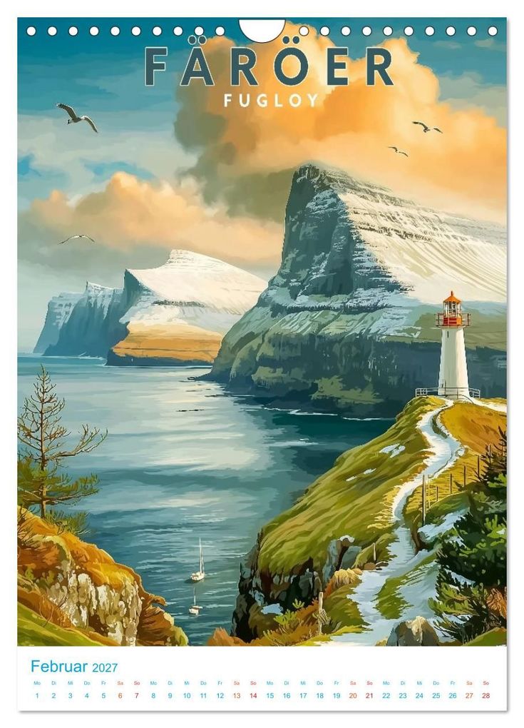 Weitere Ansicht: Färöer Inseln - Old School Poster Style (Wandkalender 2027 DIN A4 hoch), CALVENDO Monatskalender | Val Thoermer, Calvendo