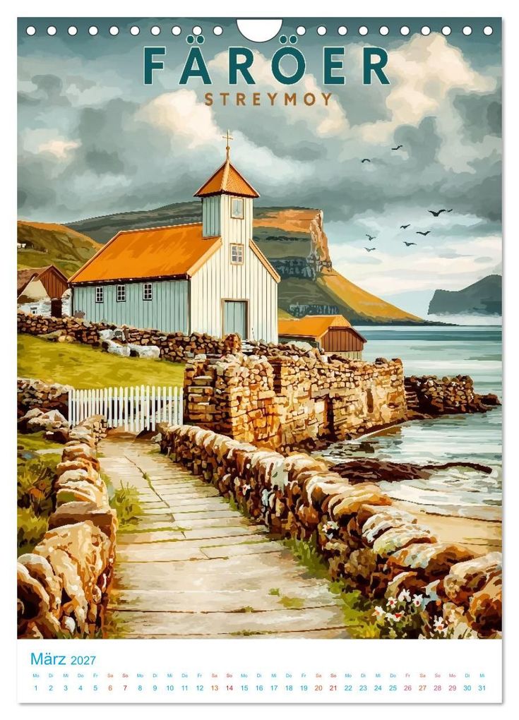 Weitere Ansicht: Färöer Inseln - Old School Poster Style (Wandkalender 2027 DIN A4 hoch), CALVENDO Monatskalender | Val Thoermer, Calvendo