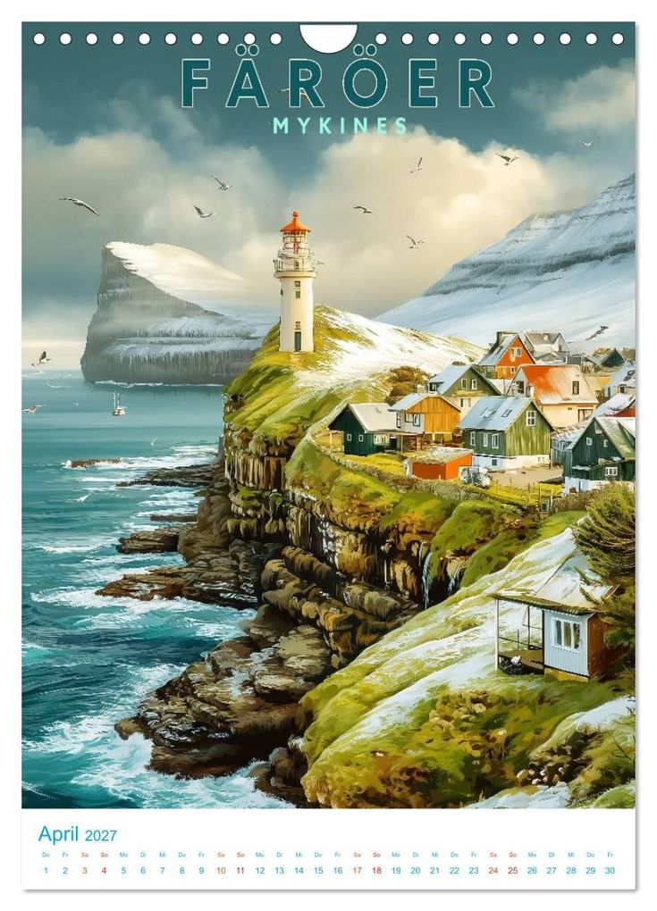 Weitere Ansicht: Färöer Inseln - Old School Poster Style (Wandkalender 2027 DIN A4 hoch), CALVENDO Monatskalender | Val Thoermer, Calvendo