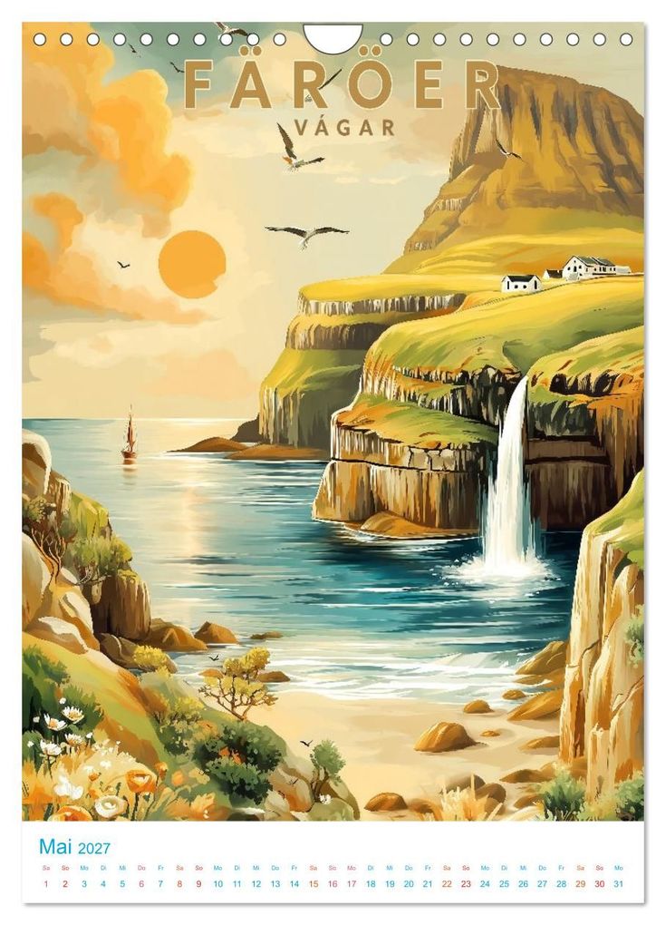 Weitere Ansicht: Färöer Inseln - Old School Poster Style (Wandkalender 2027 DIN A4 hoch), CALVENDO Monatskalender | Val Thoermer, Calvendo
