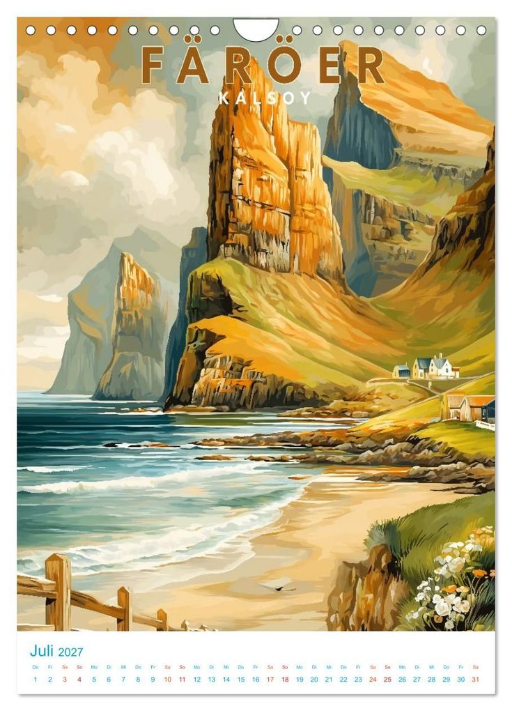 Weitere Ansicht: Färöer Inseln - Old School Poster Style (Wandkalender 2027 DIN A4 hoch), CALVENDO Monatskalender | Val Thoermer, Calvendo