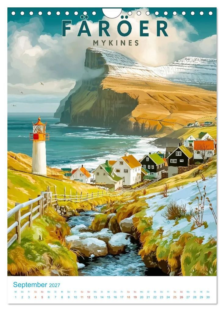 Weitere Ansicht: Färöer Inseln - Old School Poster Style (Wandkalender 2027 DIN A4 hoch), CALVENDO Monatskalender | Val Thoermer, Calvendo