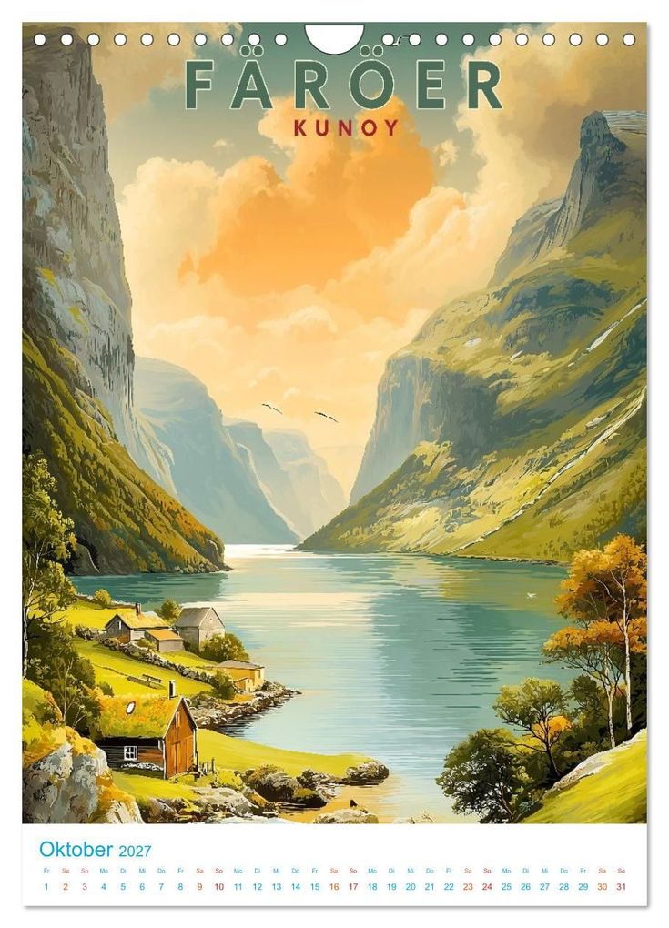 Weitere Ansicht: Färöer Inseln - Old School Poster Style (Wandkalender 2027 DIN A4 hoch), CALVENDO Monatskalender | Val Thoermer, Calvendo