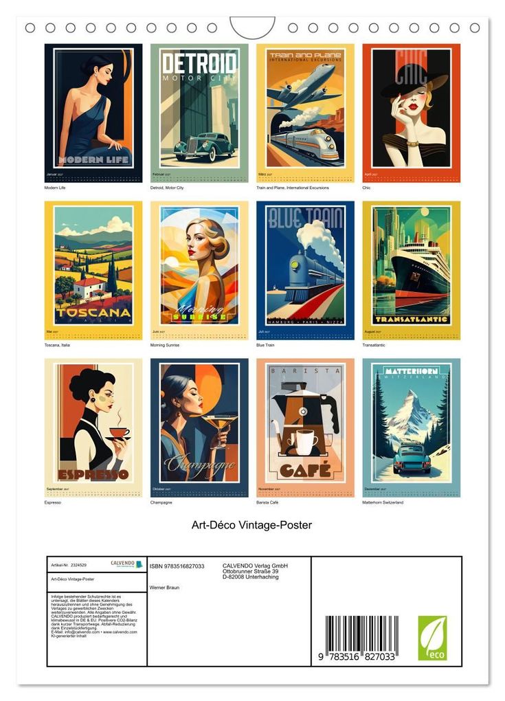 Weitere Ansicht: Art-Déco Vintage-Poster (Wandkalender 2027 DIN A4 hoch), CALVENDO Monatskalender | Werner Braun, Calvendo