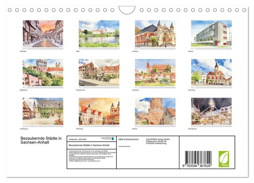Weitere Ansicht: Bezaubernde Städte in Sachsen-Anhalt (Wandkalender 2027 DIN A4 quer), CALVENDO Monatskalender | Claudia Kleemann