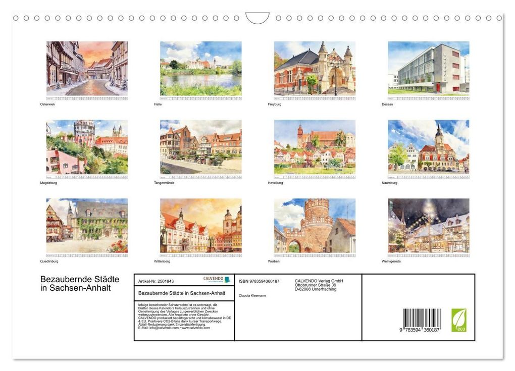 Weitere Ansicht: Bezaubernde Städte in Sachsen-Anhalt (Wandkalender 2027 DIN A3 quer), CALVENDO Monatskalender | Claudia Kleemann