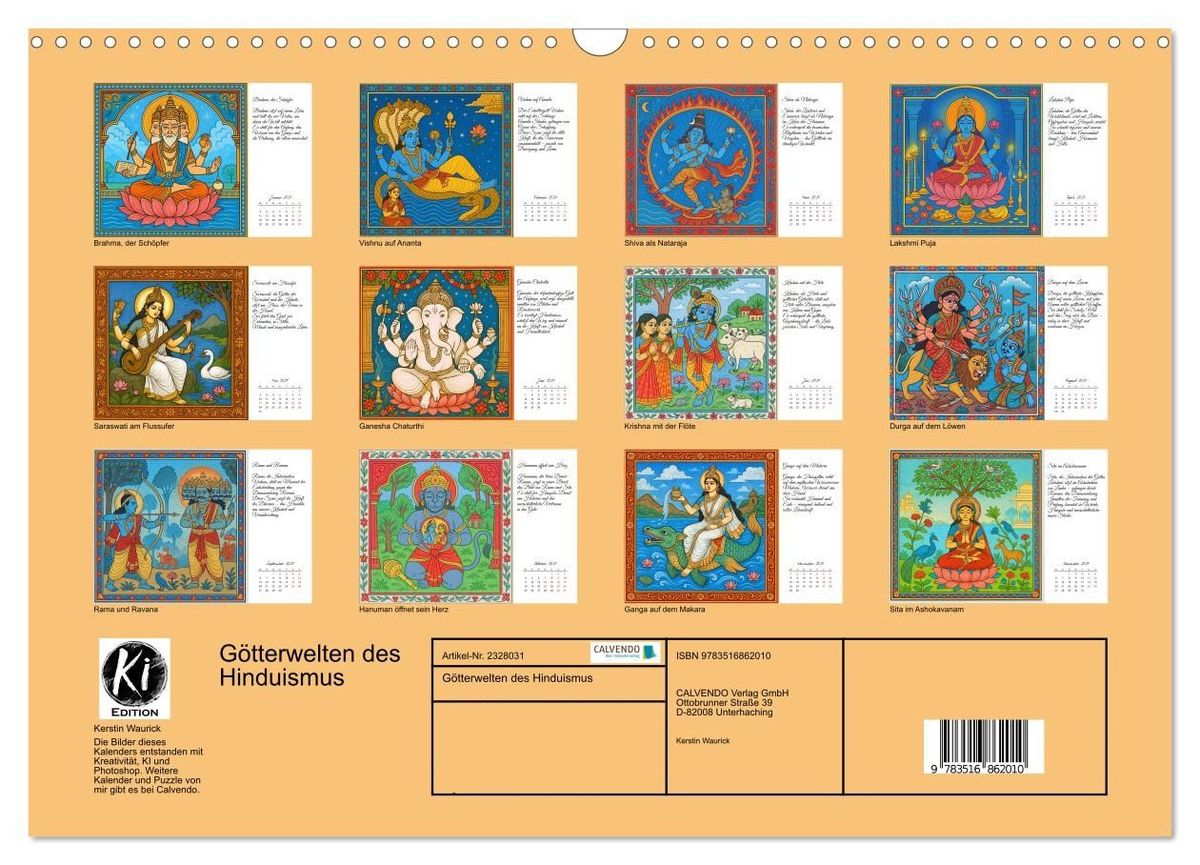 Weitere Ansicht: Götterwelten des Hinduismus (Wandkalender 2027 DIN A3 quer), CALVENDO Monatskalender | Kerstin Waurick, Calvendo
