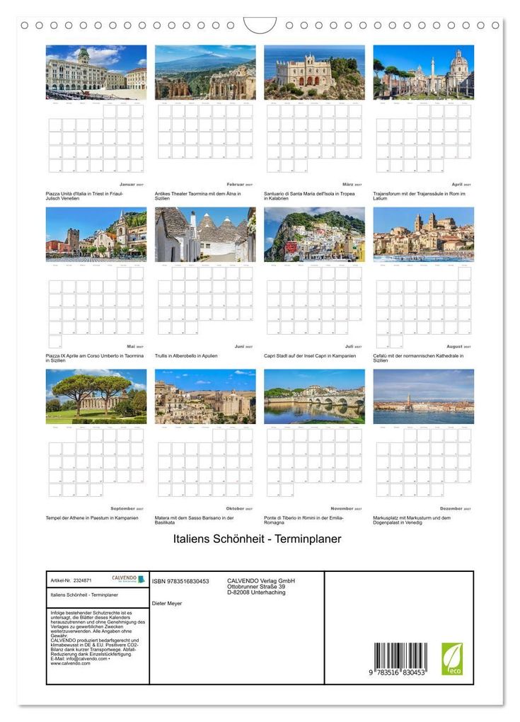 Weitere Ansicht: Italiens Schönheit - Terminplaner (Wandkalender 2027 DIN A3 hoch), CALVENDO Monatskalender | Dieter Meyer, Calvendo