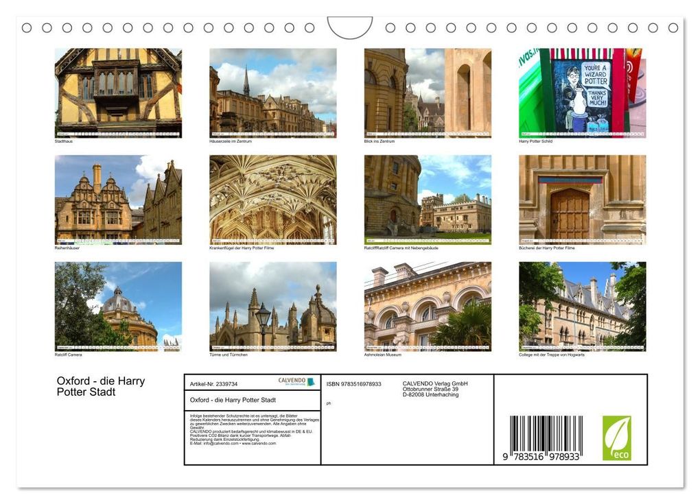 Weitere Ansicht: Oxford - die Harry Potter Stadt (Wandkalender 2027 DIN A4 quer), CALVENDO Monatskalender | Calvendo, ph