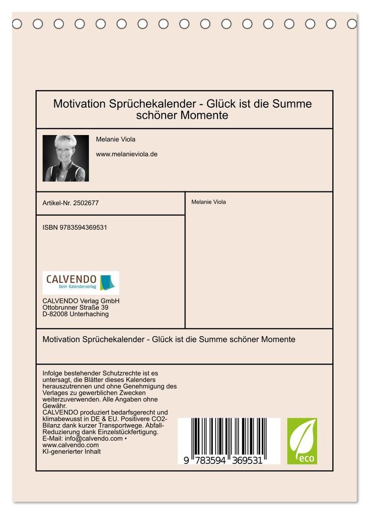Weitere Ansicht: Motivation Sprüchekalender - Glück ist die Summe schöner Momente (Tischkalender 2027 DIN A5 hoch), CALVENDO Monatskalender | Melanie Viola