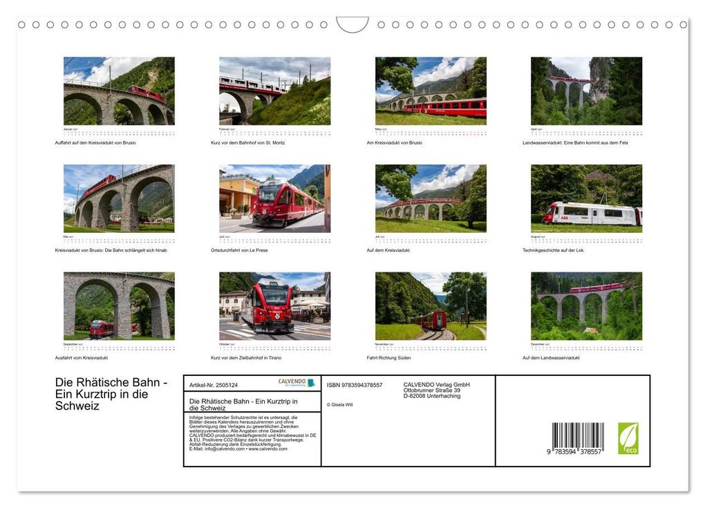 Weitere Ansicht: Die Rhätische Bahn - Ein Kurztrip in die Schweiz (Wandkalender 2027 DIN A3 quer), CALVENDO Monatskalender | Gisela Will, Calvendo