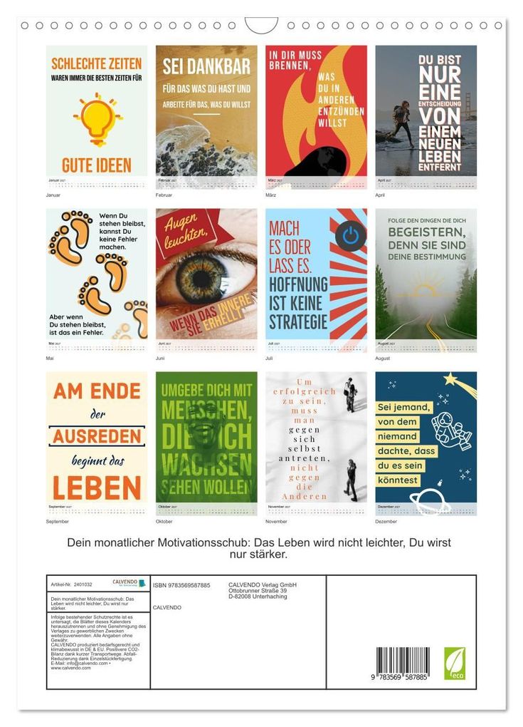 Weitere Ansicht: Dein monatlicher Motivationsschub: Das Leben wird nicht leichter, Du wirst nur stärker. (Wandkalender 2027 DIN A3 hoch), CALVENDO Monatskalender | CALVENDO