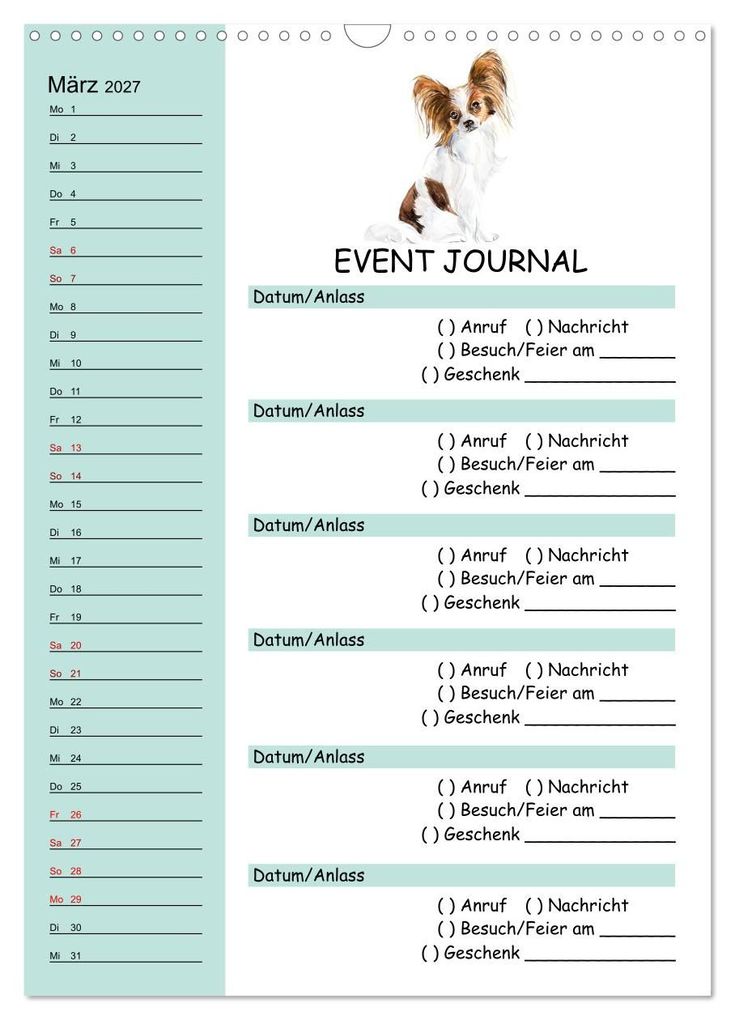 Weitere Ansicht: B-DAY PLANER - Aquarell Hunderassen - Für Termine, Geschenke, Eventdetails & mehr (Wandkalender 2027 DIN A3 hoch), CALVENDO Monatskalender | MD-Publishing, Calvendo