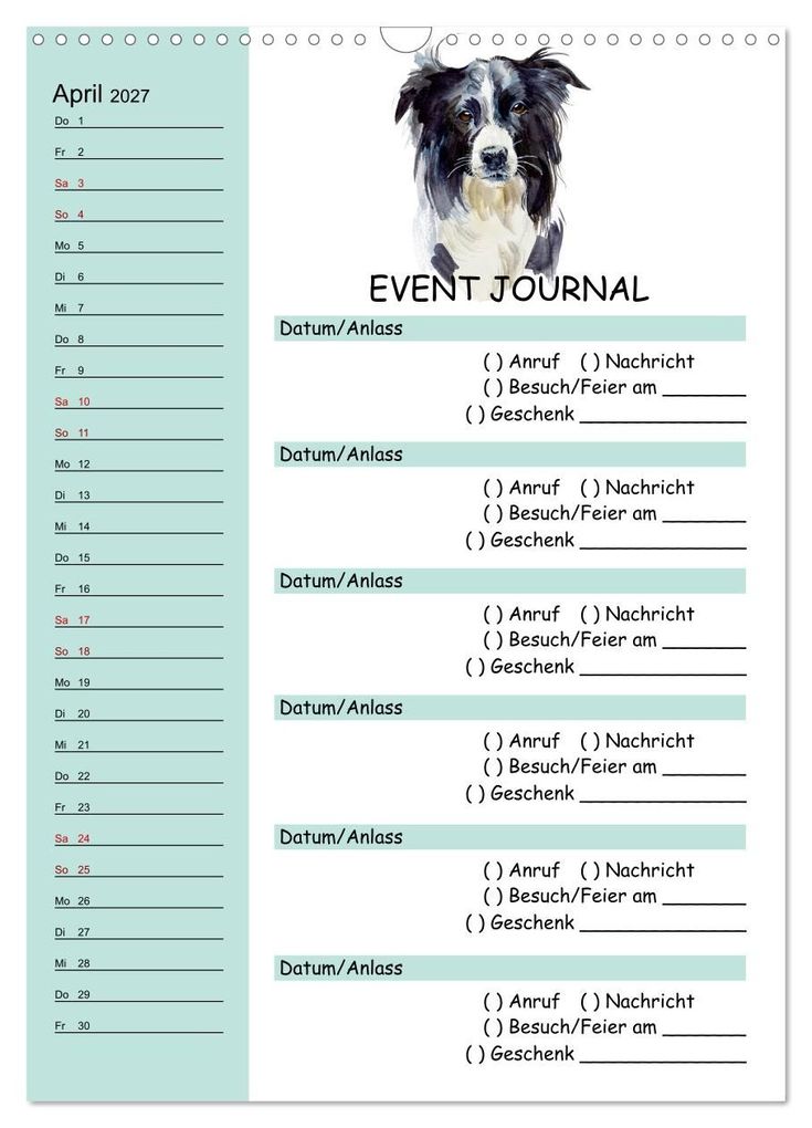 Weitere Ansicht: B-DAY PLANER - Aquarell Hunderassen - Für Termine, Geschenke, Eventdetails & mehr (Wandkalender 2027 DIN A3 hoch), CALVENDO Monatskalender | MD-Publishing, Calvendo