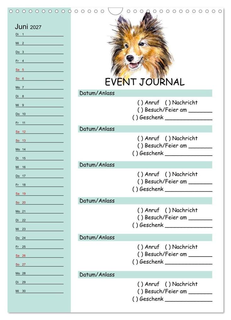 Weitere Ansicht: B-DAY PLANER - Aquarell Hunderassen - Für Termine, Geschenke, Eventdetails & mehr (Wandkalender 2027 DIN A3 hoch), CALVENDO Monatskalender | MD-Publishing, Calvendo