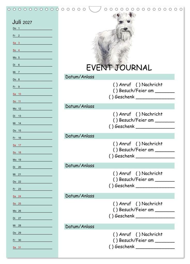 Weitere Ansicht: B-DAY PLANER - Aquarell Hunderassen - Für Termine, Geschenke, Eventdetails & mehr (Wandkalender 2027 DIN A3 hoch), CALVENDO Monatskalender | MD-Publishing, Calvendo
