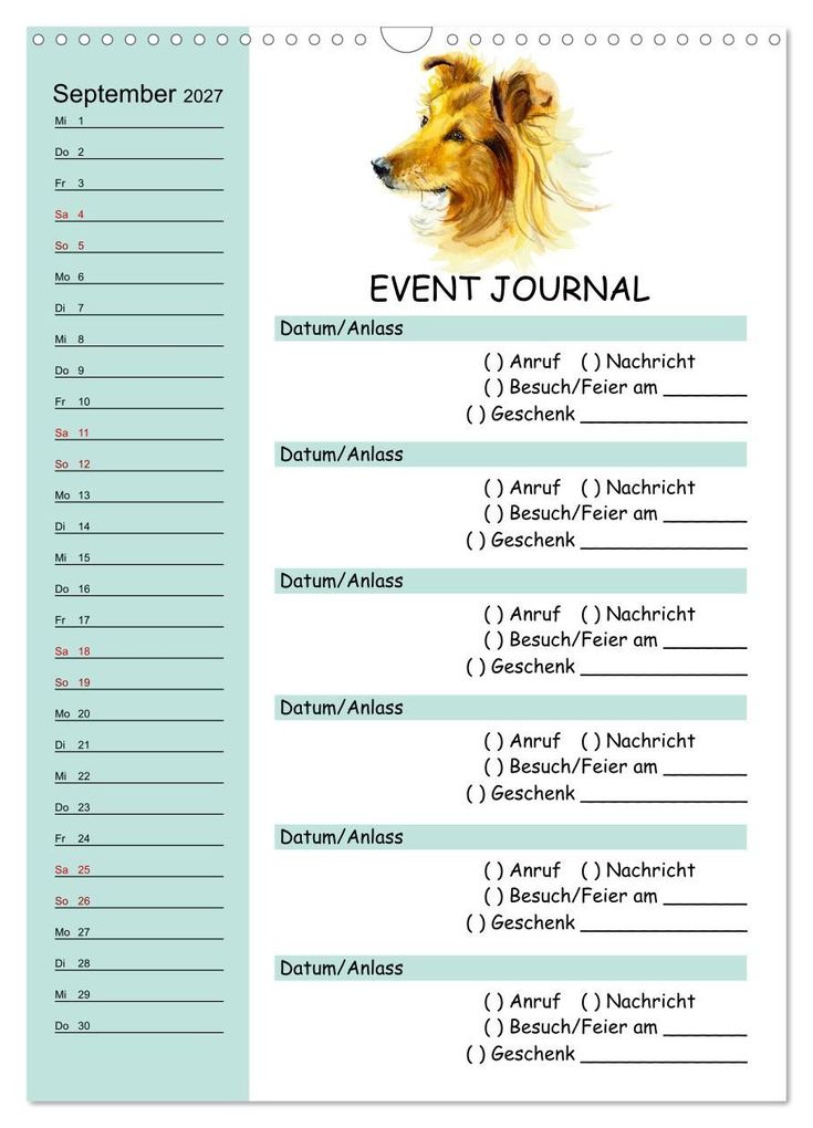 Weitere Ansicht: B-DAY PLANER - Aquarell Hunderassen - Für Termine, Geschenke, Eventdetails & mehr (Wandkalender 2027 DIN A3 hoch), CALVENDO Monatskalender | MD-Publishing, Calvendo