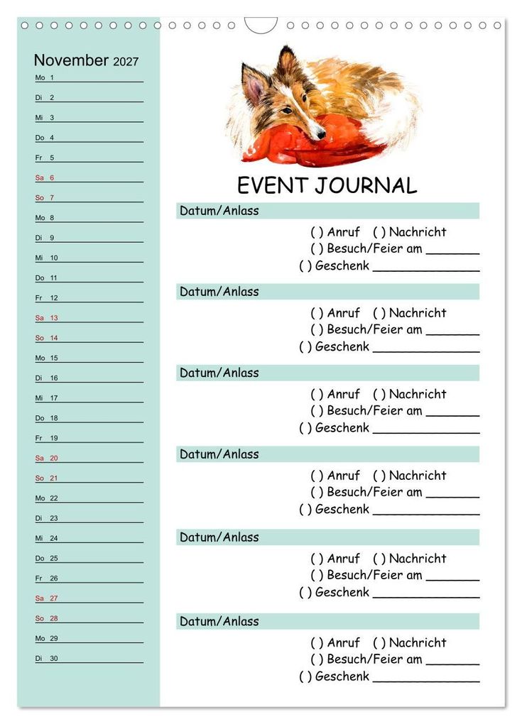 Weitere Ansicht: B-DAY PLANER - Aquarell Hunderassen - Für Termine, Geschenke, Eventdetails & mehr (Wandkalender 2027 DIN A3 hoch), CALVENDO Monatskalender | MD-Publishing, Calvendo
