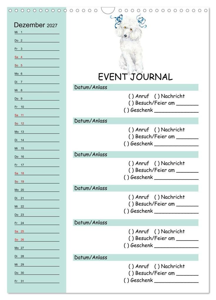 Weitere Ansicht: B-DAY PLANER - Aquarell Hunderassen - Für Termine, Geschenke, Eventdetails & mehr (Wandkalender 2027 DIN A3 hoch), CALVENDO Monatskalender | MD-Publishing, Calvendo