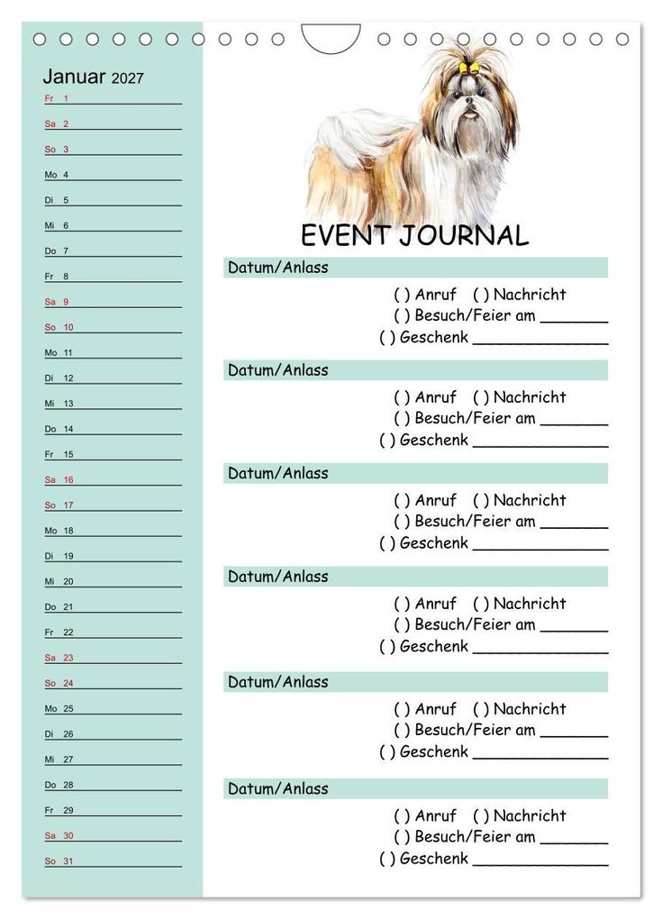Weitere Ansicht: B-DAY PLANER - Aquarell Hunderassen - Für Termine, Geschenke, Eventdetails & mehr (Wandkalender 2027 DIN A4 hoch), CALVENDO Monatskalender | MD-Publishing, Calvendo