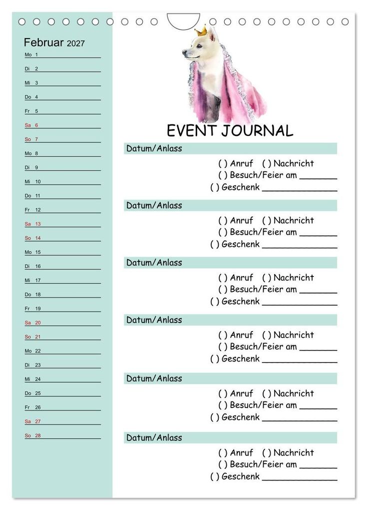 Weitere Ansicht: B-DAY PLANER - Aquarell Hunderassen - Für Termine, Geschenke, Eventdetails & mehr (Wandkalender 2027 DIN A4 hoch), CALVENDO Monatskalender | MD-Publishing, Calvendo