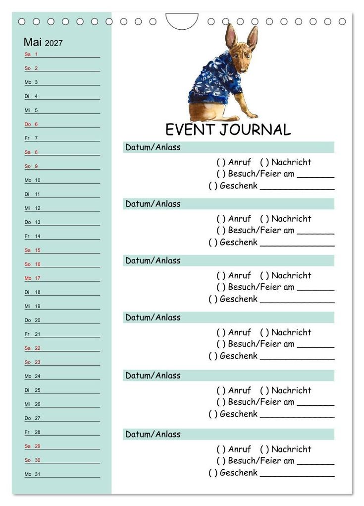 Weitere Ansicht: B-DAY PLANER - Aquarell Hunderassen - Für Termine, Geschenke, Eventdetails & mehr (Wandkalender 2027 DIN A4 hoch), CALVENDO Monatskalender | MD-Publishing, Calvendo