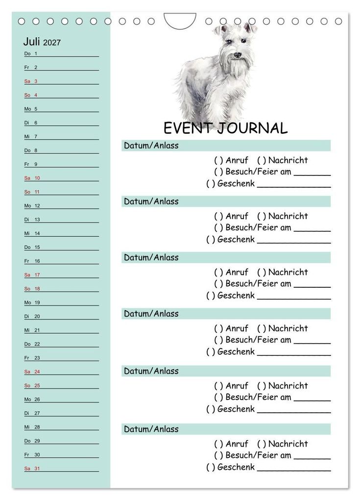 Weitere Ansicht: B-DAY PLANER - Aquarell Hunderassen - Für Termine, Geschenke, Eventdetails & mehr (Wandkalender 2027 DIN A4 hoch), CALVENDO Monatskalender | MD-Publishing, Calvendo