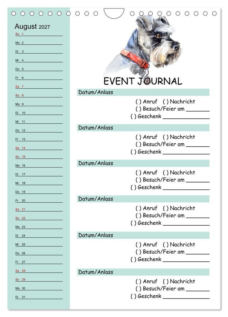 Weitere Ansicht: B-DAY PLANER - Aquarell Hunderassen - Für Termine, Geschenke, Eventdetails & mehr (Wandkalender 2027 DIN A4 hoch), CALVENDO Monatskalender | MD-Publishing, Calvendo