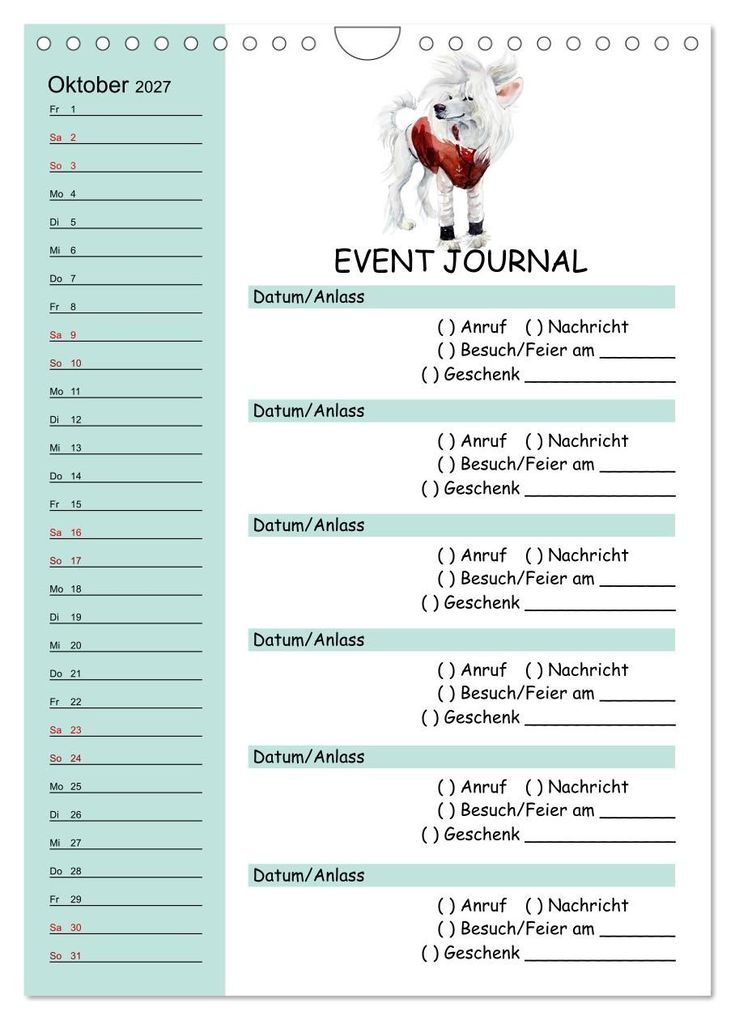 Weitere Ansicht: B-DAY PLANER - Aquarell Hunderassen - Für Termine, Geschenke, Eventdetails & mehr (Wandkalender 2027 DIN A4 hoch), CALVENDO Monatskalender | MD-Publishing, Calvendo