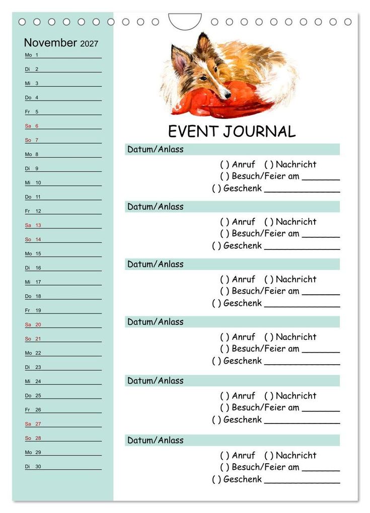 Weitere Ansicht: B-DAY PLANER - Aquarell Hunderassen - Für Termine, Geschenke, Eventdetails & mehr (Wandkalender 2027 DIN A4 hoch), CALVENDO Monatskalender | MD-Publishing, Calvendo