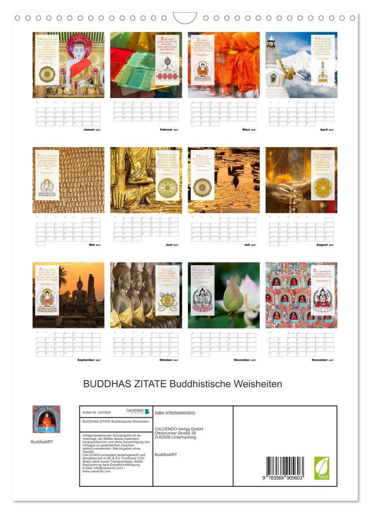 Weitere Ansicht: BUDDHAS ZITATE Buddhistische Weisheiten (Wandkalender 2027 DIN A3 hoch), CALVENDO Monatskalender | BuddhaART, Calvendo