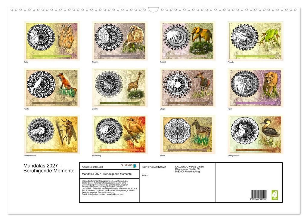 Weitere Ansicht: Mandalas 2027 - Beruhigende Momente (Wandkalender 2027 DIN A2 quer), CALVENDO Monatskalender | Rufebo, Calvendo