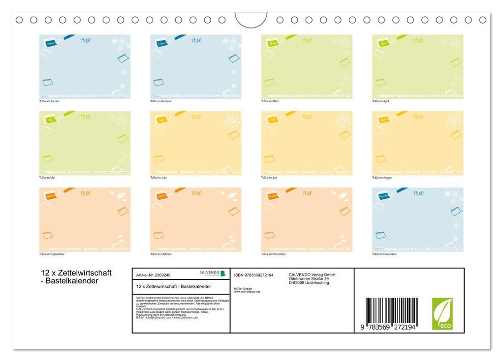 Weitere Ansicht: 12 x Zettelwirtschaft - Bastelkalender (Wandkalender 2027 DIN A4 quer), CALVENDO Monatskalender | ROTH-Design