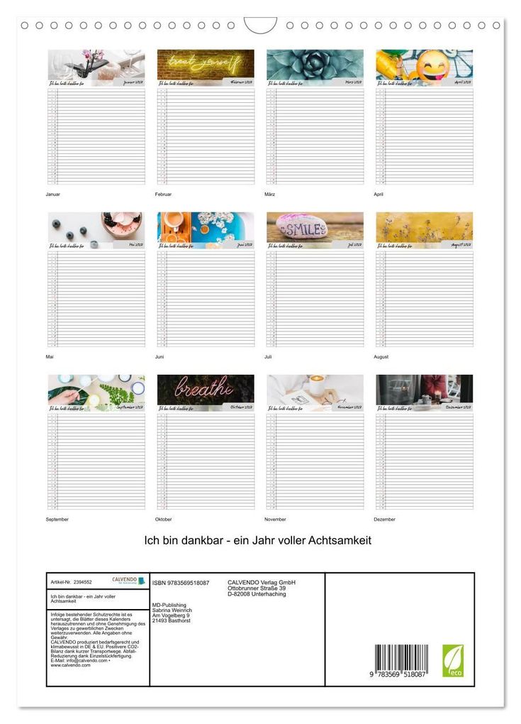 Weitere Ansicht: Ich bin dankbar - ein Jahr voller Achtsamkeit (Wandkalender 2027 DIN A3 hoch), CALVENDO Monatskalender | MD-Publishing, Calvendo