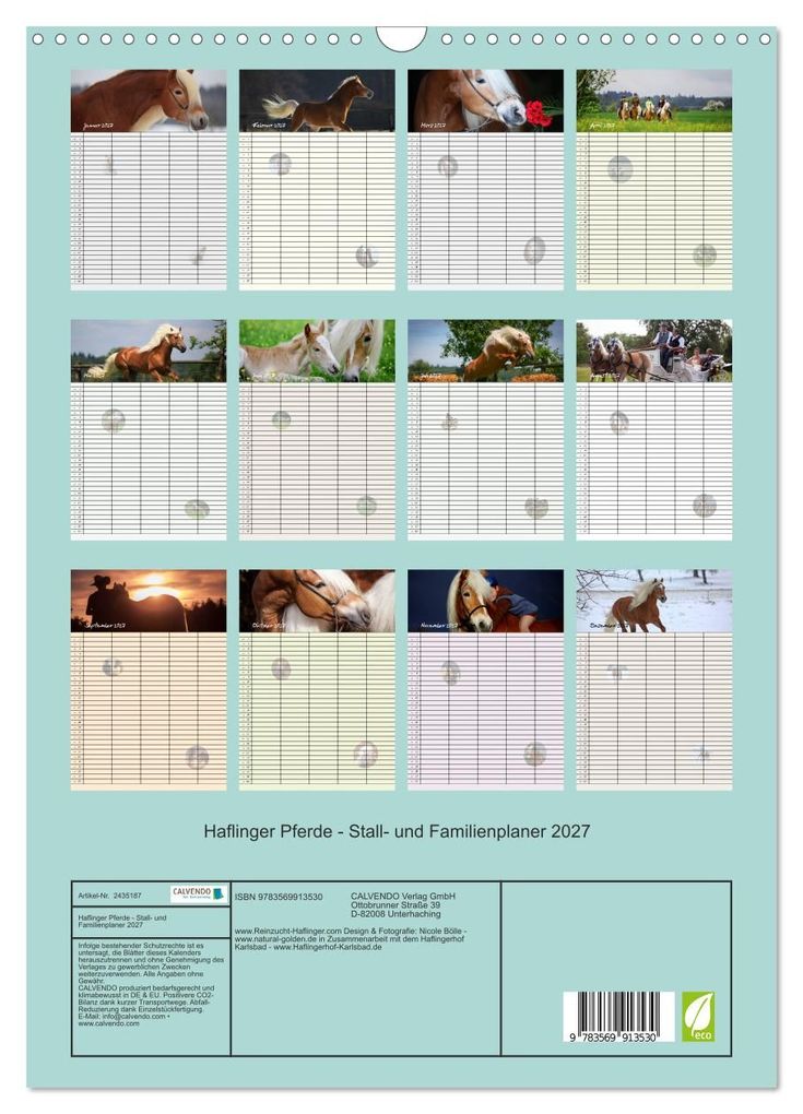 Weitere Ansicht: Haflinger Pferde - Stall- und Familienplaner 2027 (Wandkalender 2027 DIN A3 hoch), CALVENDO Monatskalender | Natural-Golden.de, Calvendo