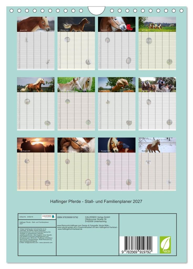 Weitere Ansicht: Haflinger Pferde - Stall- und Familienplaner 2027 (Wandkalender 2027 DIN A4 hoch), CALVENDO Monatskalender | Natural-Golden.de, Calvendo