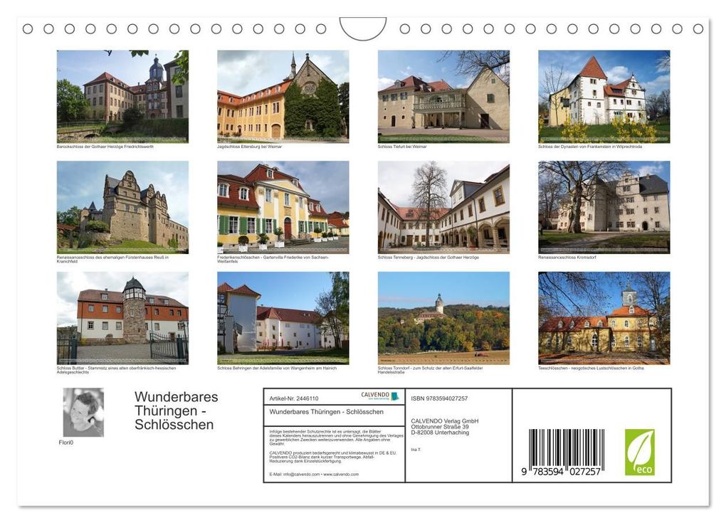 Weitere Ansicht: Wunderbares Thüringen - Schlösschen (Wandkalender 2027 DIN A4 quer), CALVENDO Monatskalender | Flori0, Calvendo
