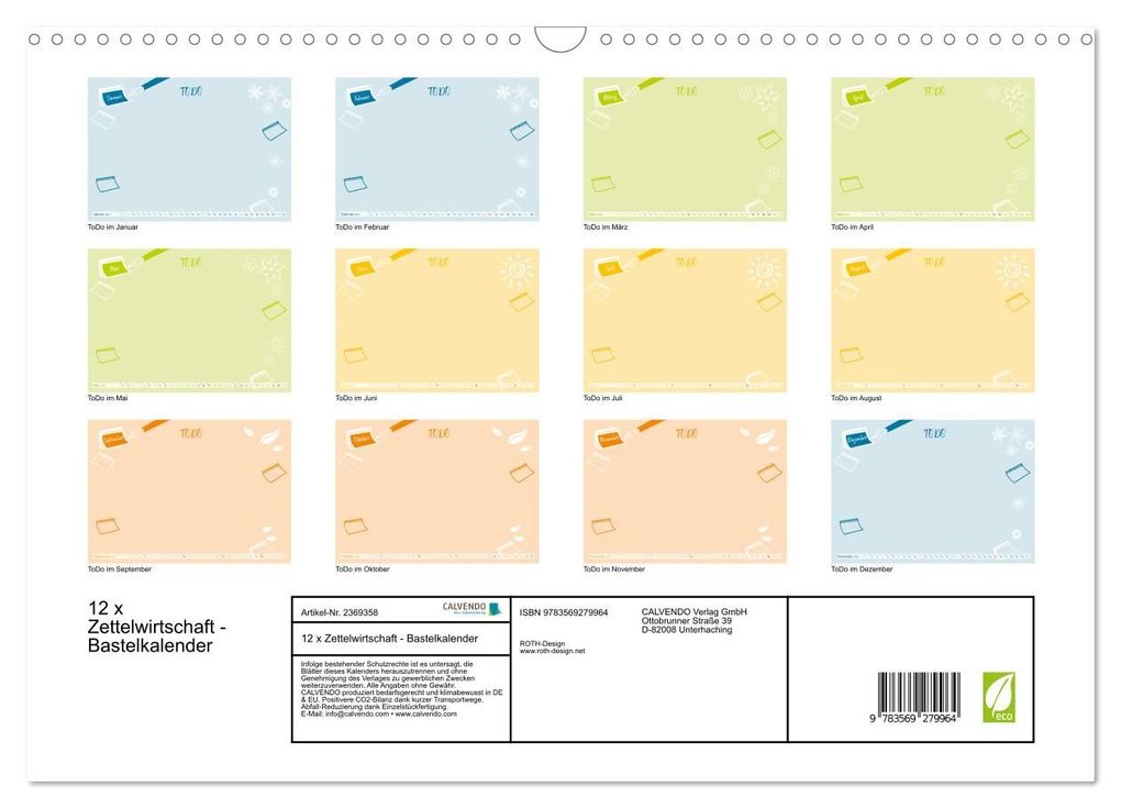 Weitere Ansicht: 12 x Zettelwirtschaft - Bastelkalender (Wandkalender 2027 DIN A3 quer), CALVENDO Monatskalender | ROTH-Design