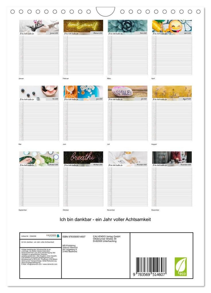 Weitere Ansicht: Ich bin dankbar - ein Jahr voller Achtsamkeit (Wandkalender 2027 DIN A4 hoch), CALVENDO Monatskalender | MD-Publishing, Calvendo