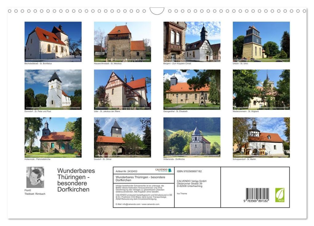 Weitere Ansicht: Wunderbares Thüringen - besondere Dorfkirchen (Wandkalender 2027 DIN A3 quer), CALVENDO Monatskalender | Flori0, Calvendo