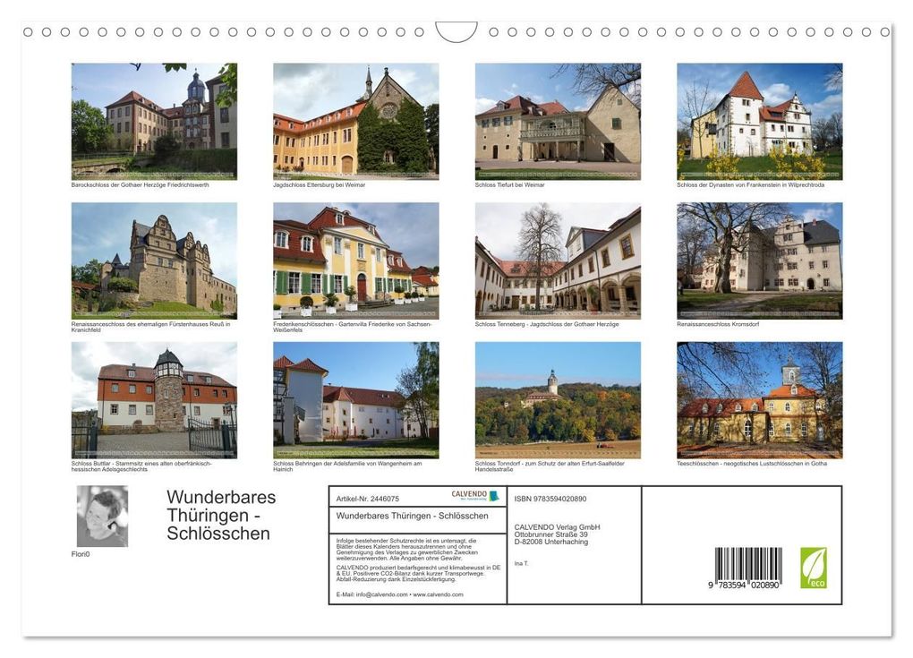 Weitere Ansicht: Wunderbares Thüringen - Schlösschen (Wandkalender 2027 DIN A3 quer), CALVENDO Monatskalender | Flori0, Calvendo