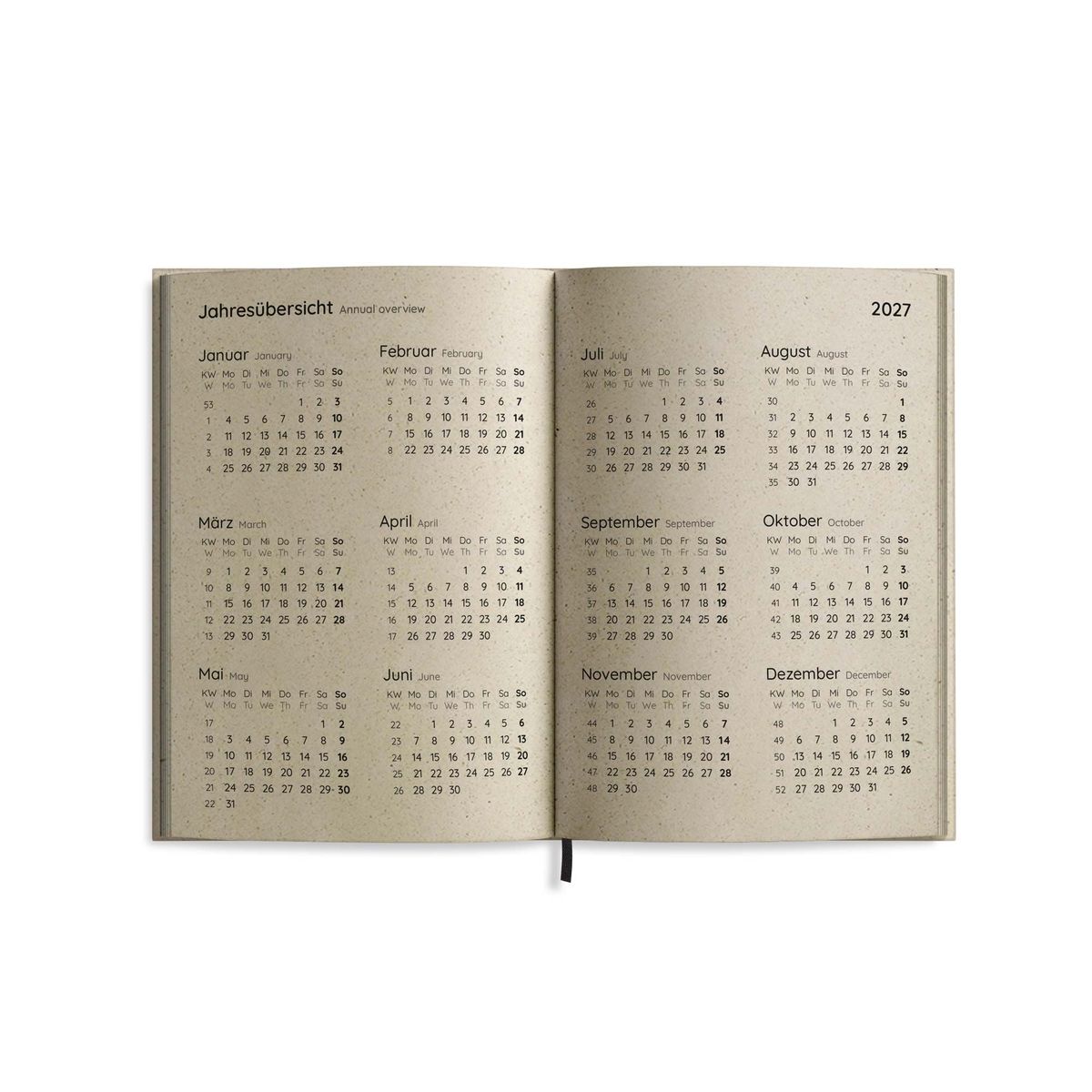 Weitere Ansicht: Kalender 2027 A6 Basic aus Graspapier - Jahresplaner Samaya - Farbe: Lunar Violet - matabooks