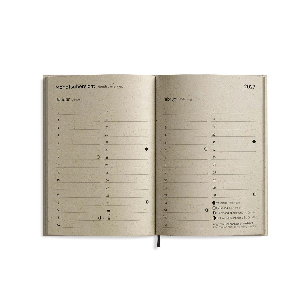 Weitere Ansicht: Kalender 2027 A6 Basic aus Graspapier - Jahresplaner Samaya - Farbe: Lunar Violet - matabooks