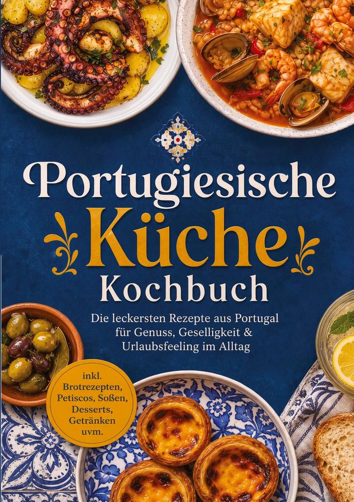 Produktbild: Portugiesische Küche Kochbuch: Die leckersten Rezepte aus Portugal für Genuss, Geselligkeit & Urlaubsfeeling im Alltag - inkl. Brotrezepten, Petiscos, Soßen, Desserts, Getränken uvm. | Vanessa Wienberg