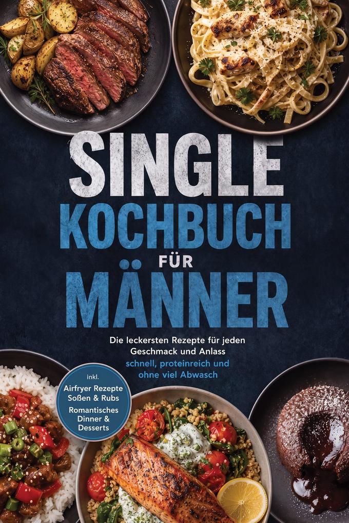 Produktbild: Single Kochbuch für Männer: Die leckersten Rezepte für jeden Geschmack und Anlass - schnell, proteinreich und ohne viel Abwasch - inkl. Airfryer Rezepte, Soßen & Rubs, Romantisches Dinner & Desserts | Bastian Falkner