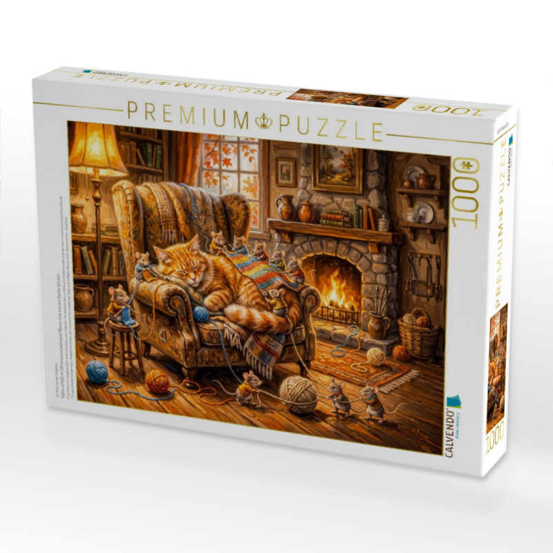 Weitere Ansicht: CALVENDO Puzzle Katze schläft im Ohrensessel während Mäuse eine warme Decke stricken | 1000 Teile Lege-Größe 64 × 48 cm Foto-Puzzle für glückliche Stunden | Calvendo