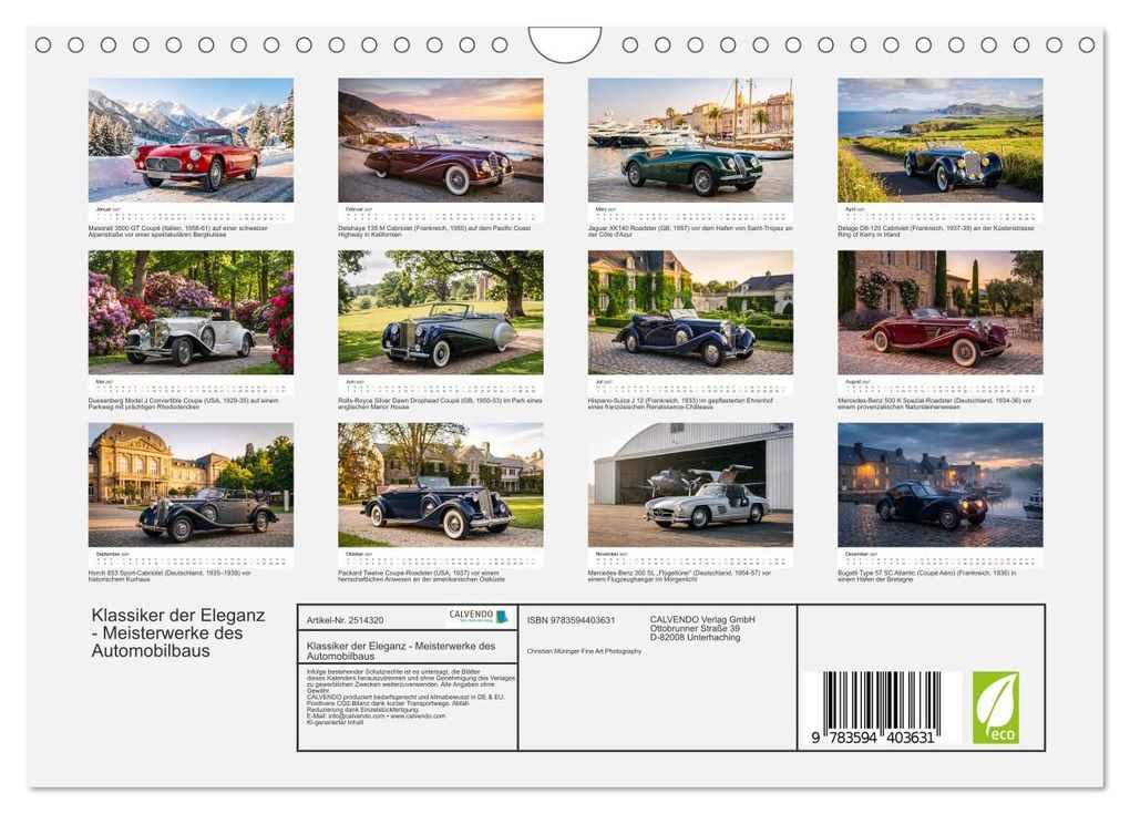 Weitere Ansicht: Klassiker der Eleganz - Meisterwerke des Automobilbaus (Wandkalender 2027 DIN A4 quer), CALVENDO Monatskalender | Christian Müringer, Calvendo