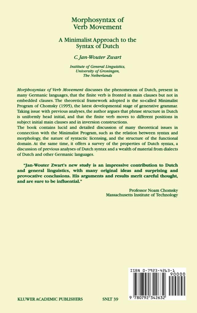 Weitere Ansicht: Morphosyntax of Verb Movement | J. -W. Zwart