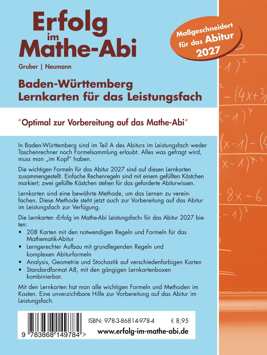 Weitere Ansicht: Erfolg im Mathe-Abi 2027, 208 Lernkarten Leistungsfach Allgemeinbildendes Gymnasium Baden-Württemberg | Helmut Gruber, Robert Neumann