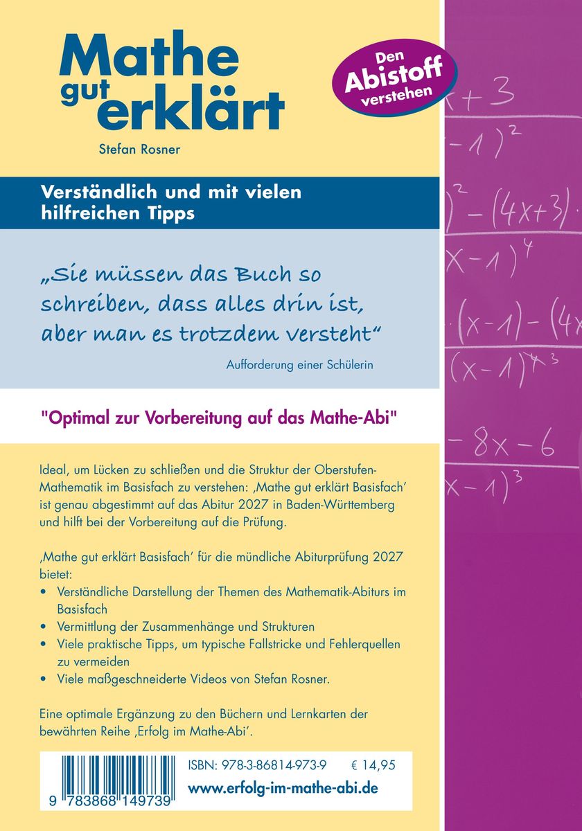 Weitere Ansicht: Mathe gut erklärt 2027 Basisfach Baden-Württemberg Gymnasium | Stefan Rosner